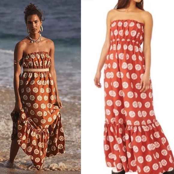 NWOT Free People Leanna Tube Maxi Dress in Brick Combo - Picture 1 of 10